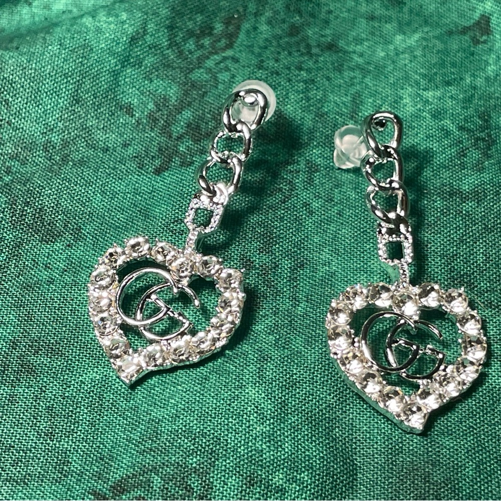 Silver Heart Drop Earrings